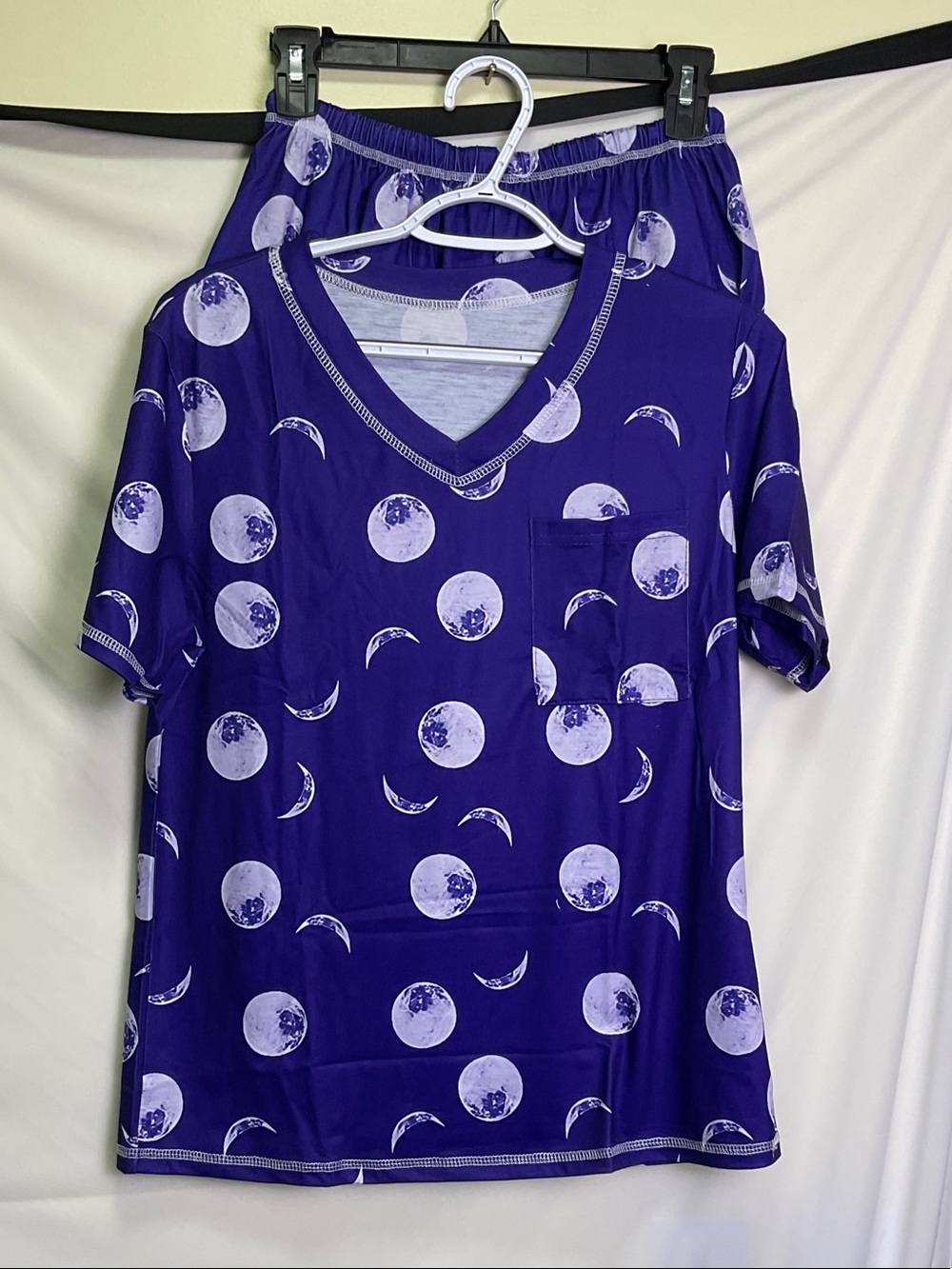 Women's Moon-Print V-Neck Short Sleeve Pajama Set - Blue